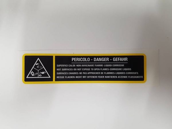 Engine Bay Sticker - 'danger hot surfaces and corrosive liquids'