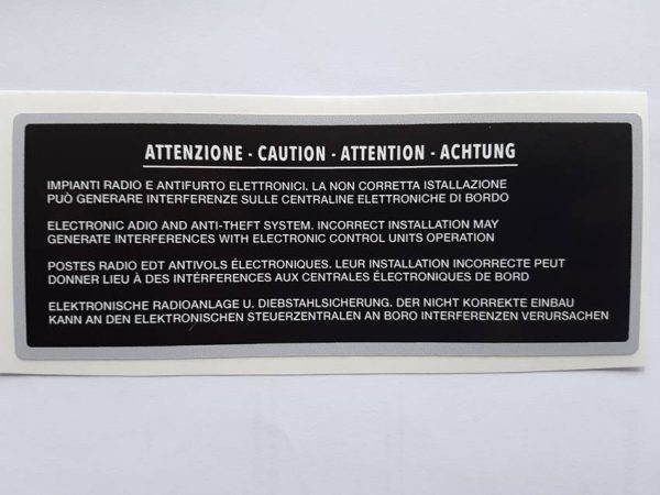 Alfa Romeo GTV and Spider 'Caution' Engine Bay Sticker