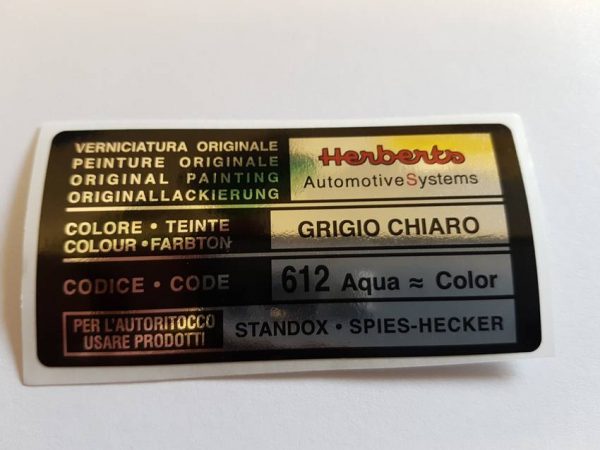 Alfa Romeo GTV/Spider Paint Code Sticker - Herberts - Grigo Chiaro 612
