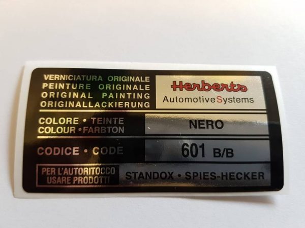 Alfa Romeo GTV/Spider Paint Code Sticker Herberts - Nero - 601 B/B