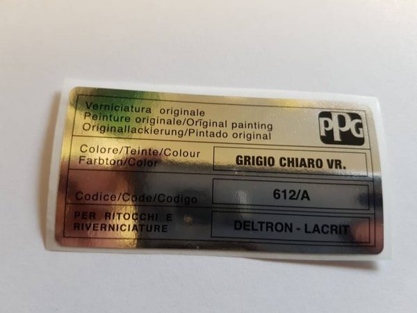 Alfa Romeo GTV/Spider Paint Code Sticker - PPG - Grigio Chiaro VR 612/A