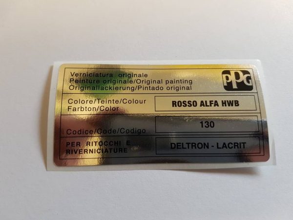Alfa Romeo GTV/Spider Paint Code Sticker - Rosso Alfa HWB 130