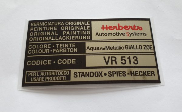 Alfa Romeo GTV/Spider Paint Code Sticker - Herberts - Giallo Zoe VR513