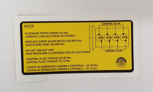 Alfa Romeo GTV/Spider (916) Twinspark Spark Plug Spec Sticker