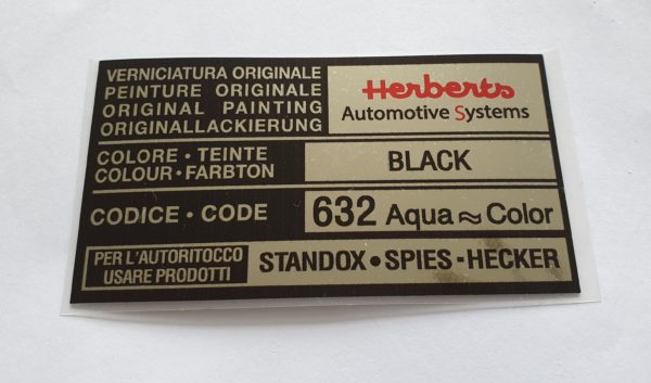 Alfa Romeo GTV/Spider Paint Code Sticker - Herberts - Black - 632