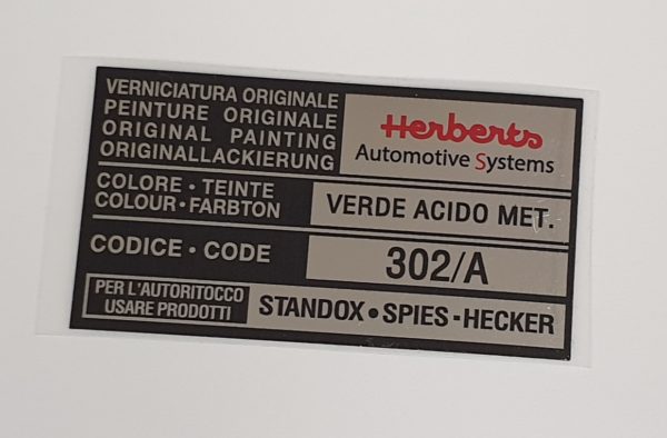 Alfa Romeo GTV/Spider Paint Code Sticker - Herberts - Verde Acido Met - 302/A