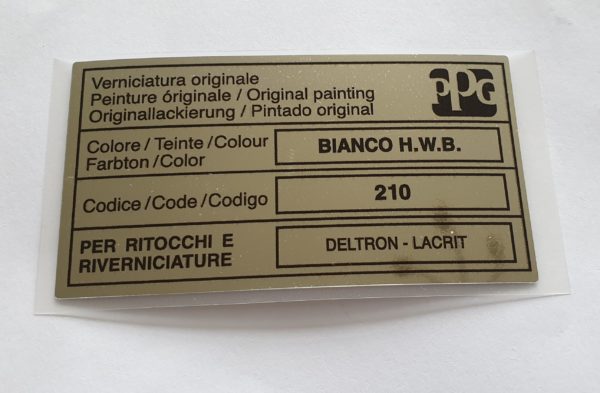 Alfa Romeo GTV/Spider Paint Code Sticker - PPG - Bianco - 210