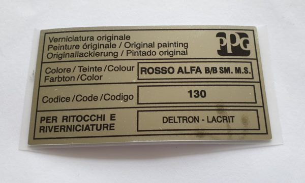 Alfa Romeo GTV/Spider Paint Code Sticker - PPG - Rosso Red - 130
