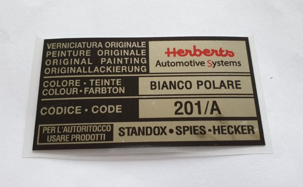 Alfa Romeo GTV/Spider Paint Code Sticker - Herberts - Bianco Polare  - 201/A