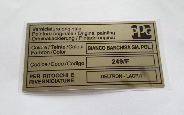Alfa Romeo GTV/Spider Paint Code Sticker - PPG - Bianco Banchisa - 249/F