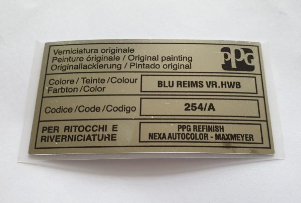 Alfa Romeo GTV/Spider Paint Code Sticker - PPG - Blu Reims - 254/A