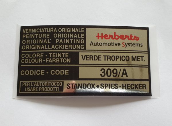 Alfa Romeo GTV/Spider Paint Code Sticker - Herberts - Verde Tropico Met - 309/A