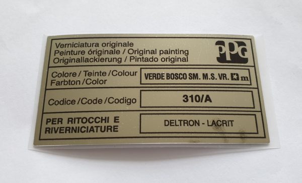 Alfa Romeo GTV/Spider Paint Code Sticker - PPG - Verde Bosco - 310/A