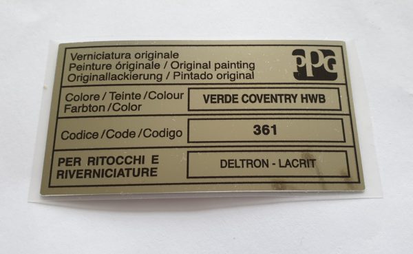 Alfa Romeo GTV/Spider Paint Code Sticker - PPG - Verde Coventry - 361