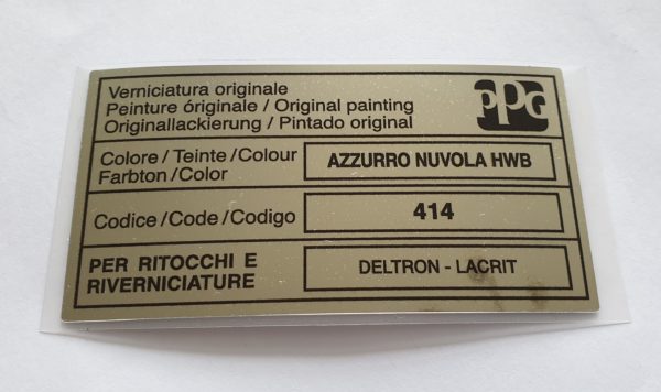 Alfa Romeo GTV/Spider Paint Code Sticker - PPG - Azzurro Nuvola - 414