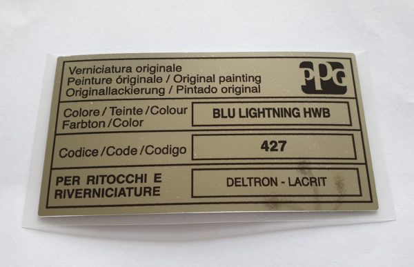 Alfa Romeo GTV/Spider Paint Code Sticker - PPG - Blu Lightning - 427