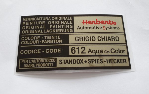 Alfa Romeo GTV/Spider Paint Code Sticker - Herberts - Grigio Chiaro - 612