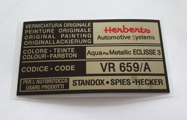 Alfa Romeo GTV/Spider Paint Code Sticker - Herberts - Eclisse 3 Met - VR 659/A