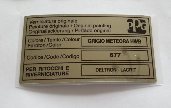 Alfa Romeo GTV/Spider Paint Code Sticker - PPG - Grigio Meteora HWB - 677