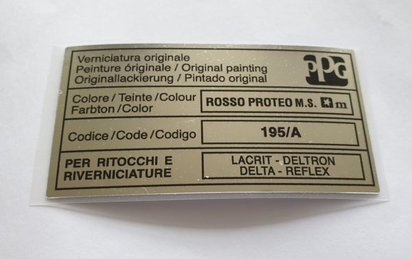 Alfa Romeo GTV/Spider Paint Code Sticker - PPG - Rosso Proteo - 195/A