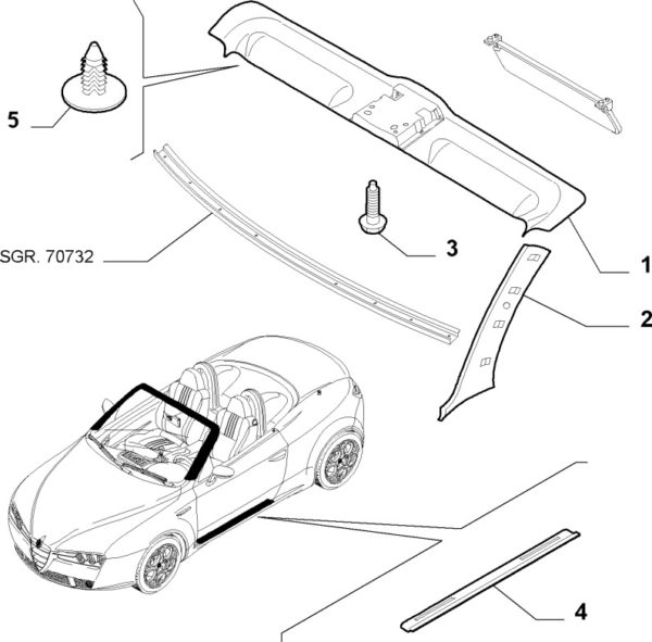 Alfa Romeo Spider (939) A Pillar Trim Panel - RH - Image 2