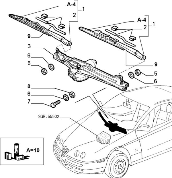 Alfa Romeo GTV/Spider (916) Windscreen Wiper Spray Bar Hose & Clips - Image 2