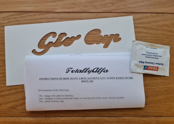 Alfa Romeo GTV Script Boot Badge Fitting Kit
