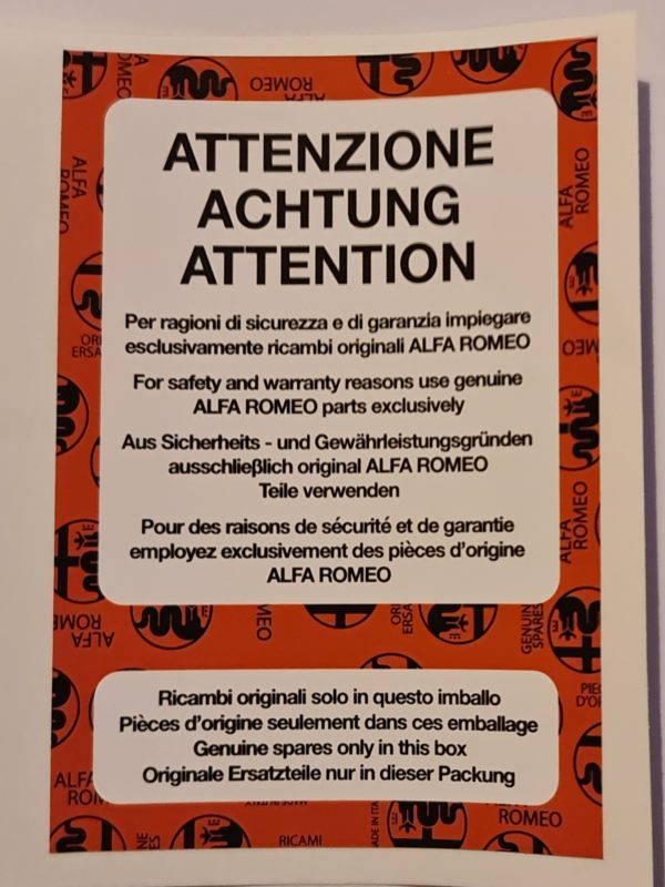 Alfa Romeo SZ/RZ and 75 Spare Parts Sticker