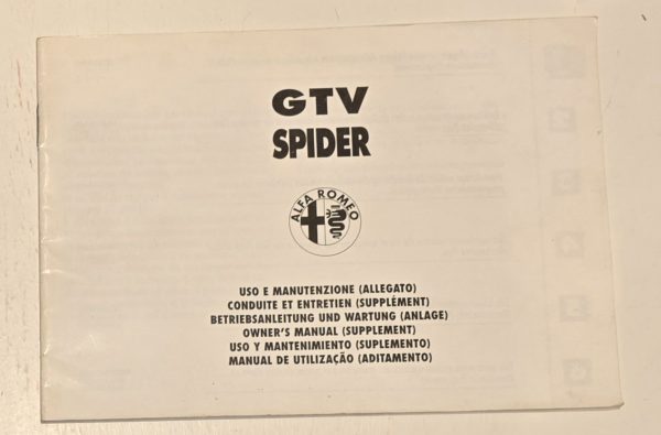 Alfa Romeo GTV/Spider - Owner's Manual Supplement - 1st Edition